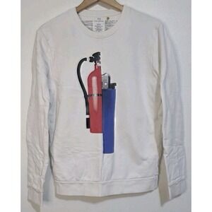 TEE LIBRARY Colab Fire Extinguisher Light Half Mens M Off White Pullover Sweats